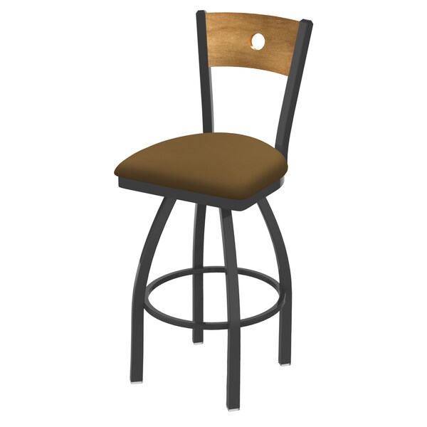 25" Swivel Counter Stool, Pewter Finish, Med Back, Canter Saddle Seat